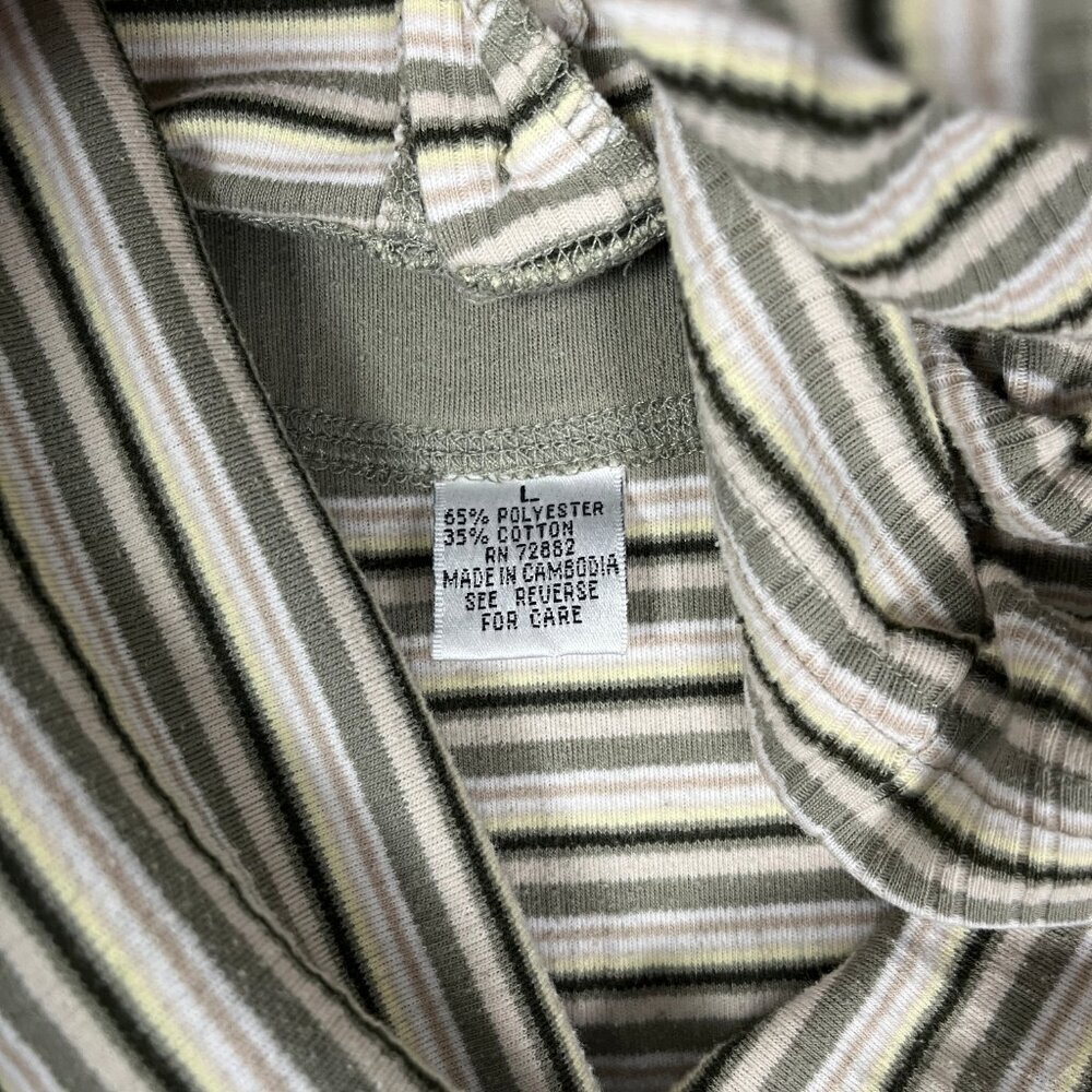 L.A. Blues Striped Henley Tee Women’s L Green Ribbed Y2K Retro Casual Normcore - Picture 8 of 8
